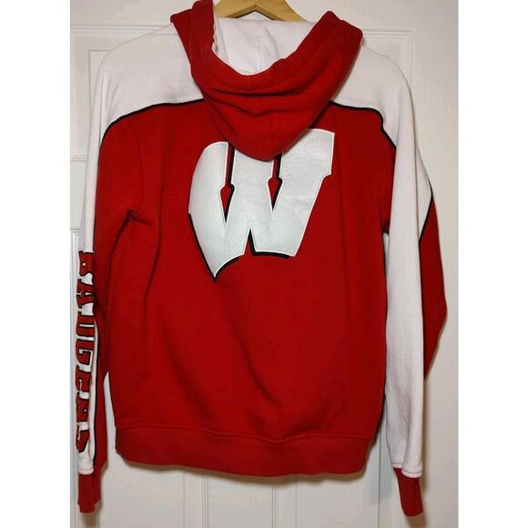 Men's Wisconsin Badgers Hoodie Full Zip Red NCAA Sweatshirt Hooded Logo - Small - Picture 6 of 10
